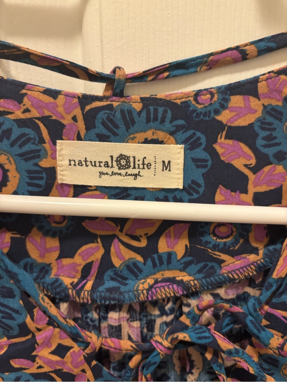 NATURAL LIFE Teal and Pink Floral Maxi Dress with Tie Neck - Picture 3 of 4